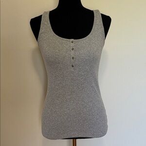 Old Navy Heather Gray Ribbed Scoop Neck Tank with Front Buttons